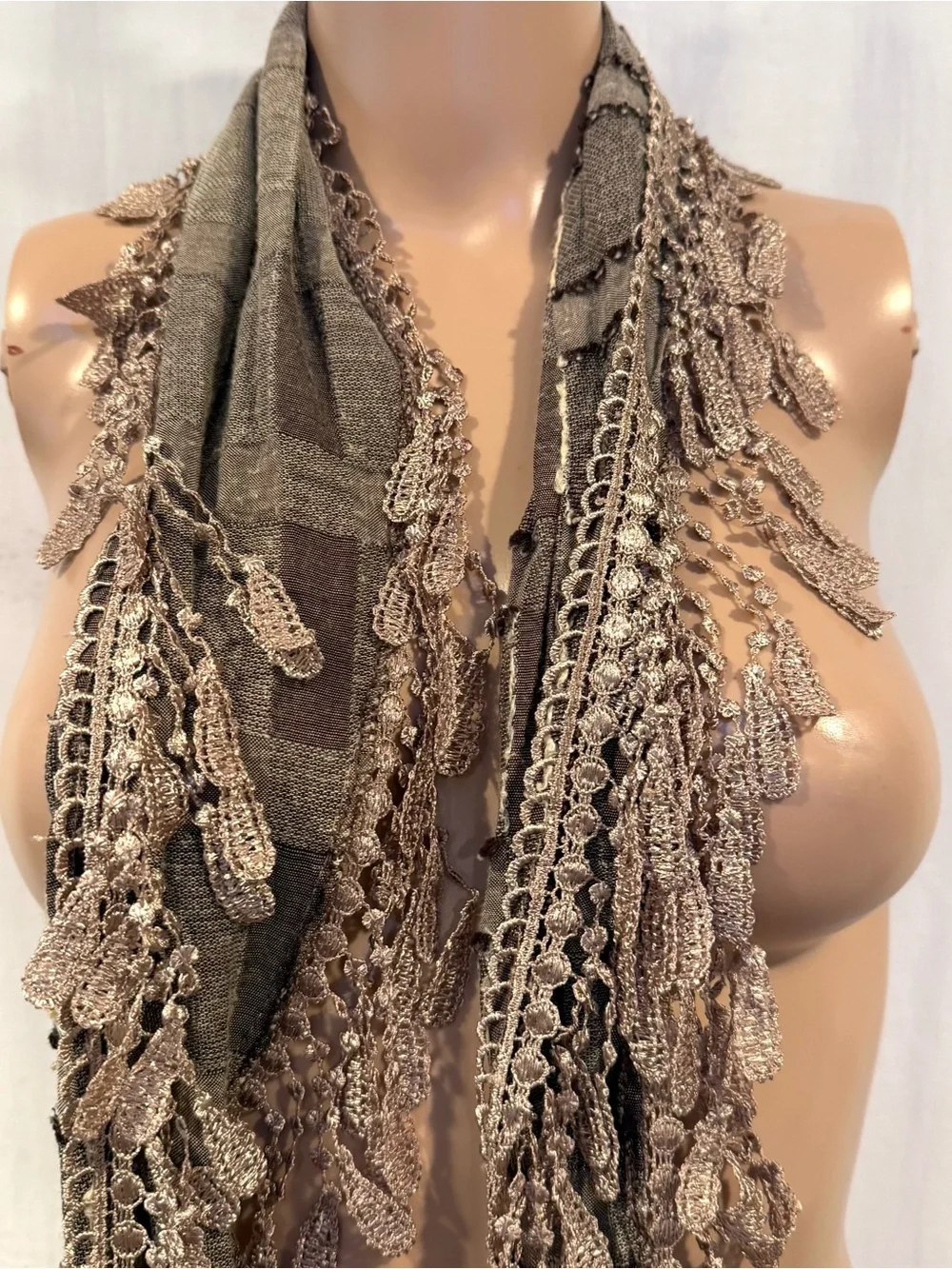 Boho Crochet Fringe Scarf - Brown